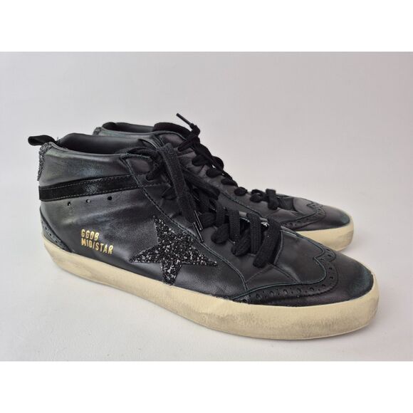 Golden Goose Black Mid Star Glitter Sneakers Suede Hi-Top Shoes Size 40 - Picture 1 of 6